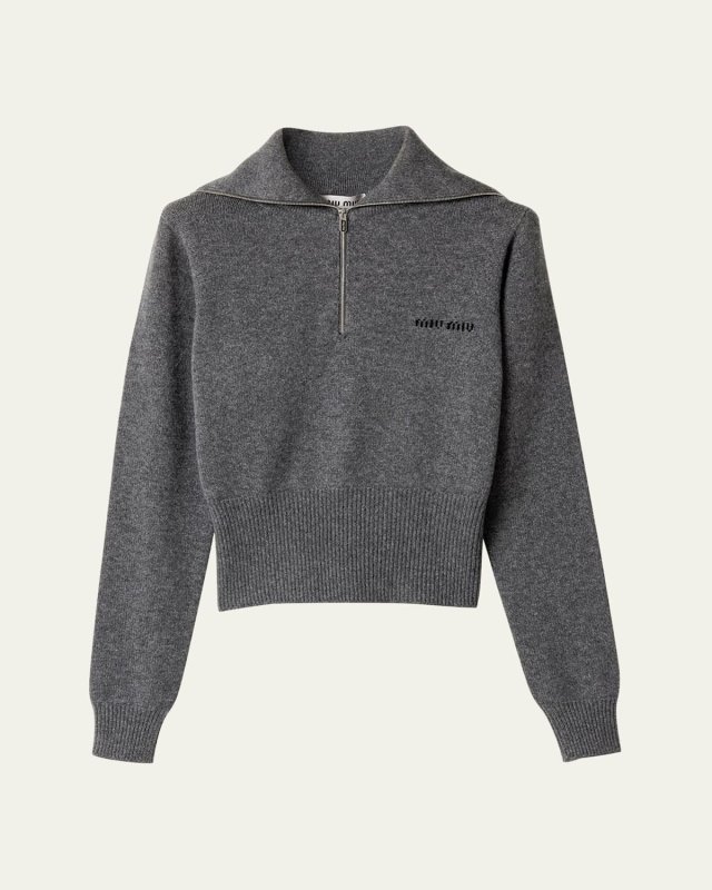 Quarter-Zip Cashmere Crop Sweater
